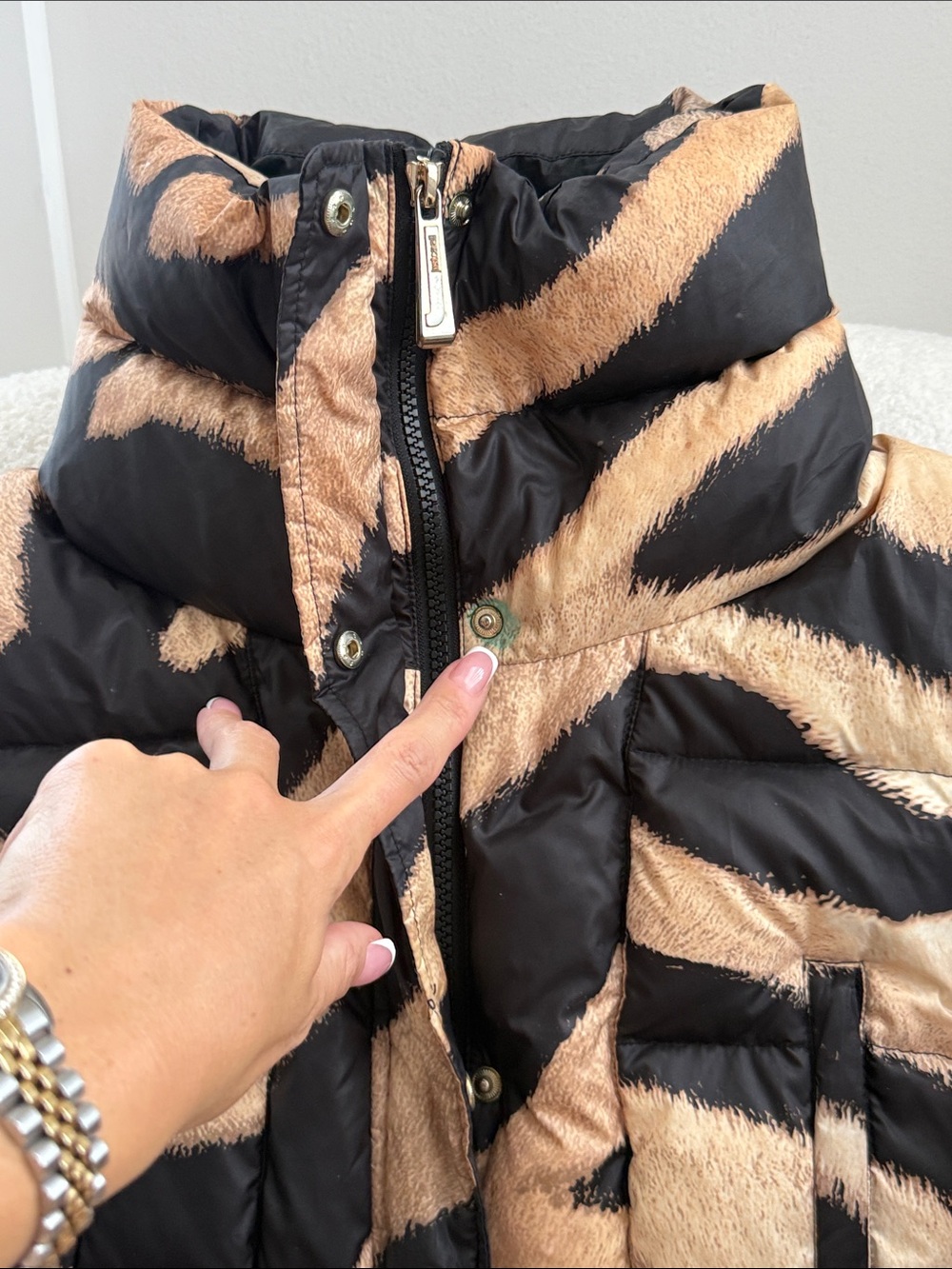 Just Cavalli Black and Beige Zebra-Print Puffer Jacket - Picture 3 of 8